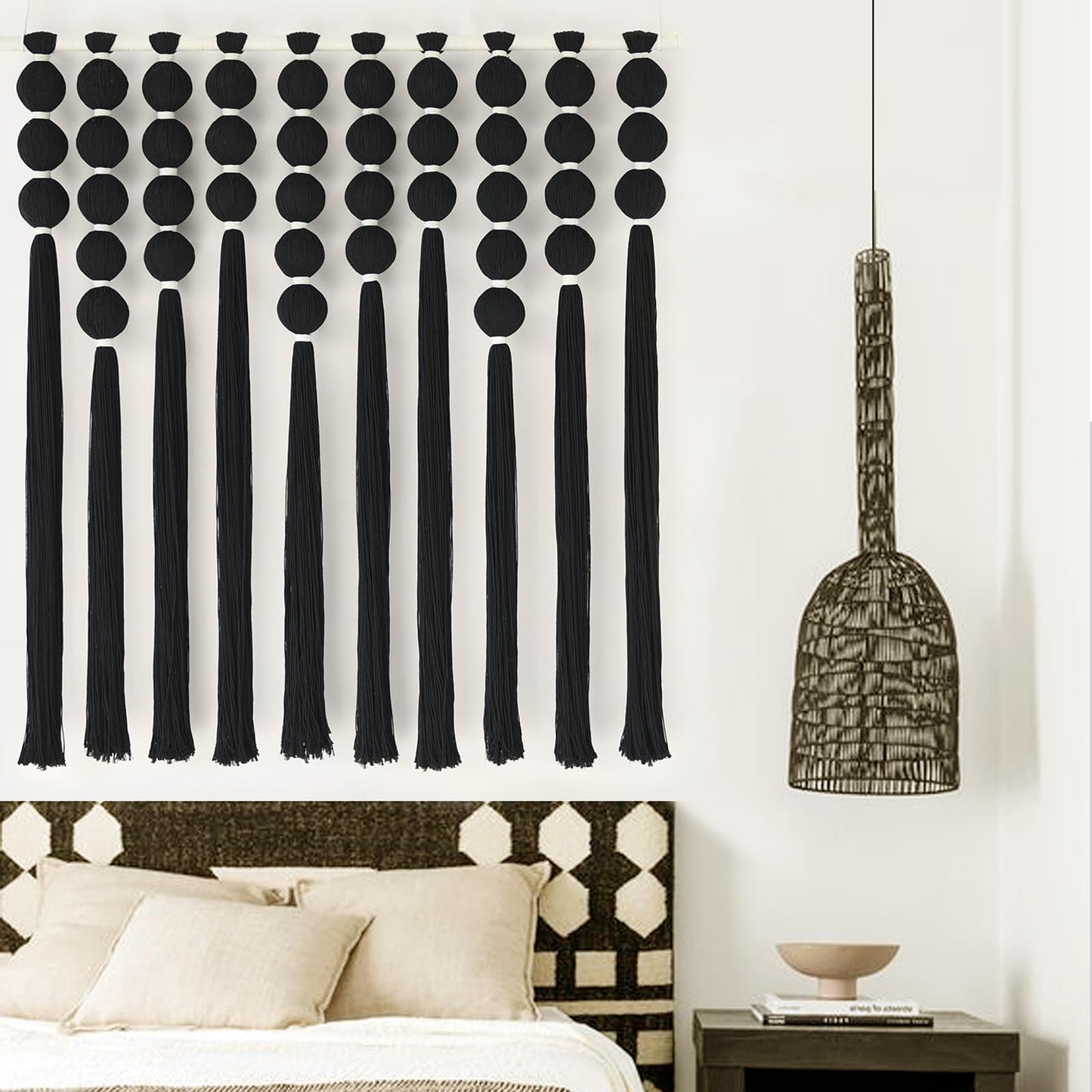 Macrame Wall Hanging Ball Tassels Boho Woven Wall Decor Handmade 27"W*39"L