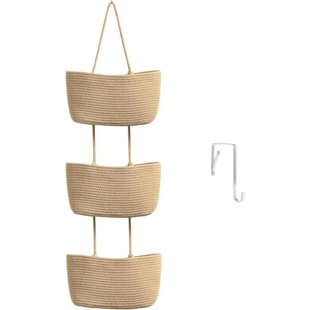 Hanging Over-the-Door & Wall-Mounted 3-Tier Natural Cotton Woven Organizer Basket - 44.5 Inches, Decorative Storage for Closets, Ideal Baby Showers & Birthdays Gift, Mother's Day