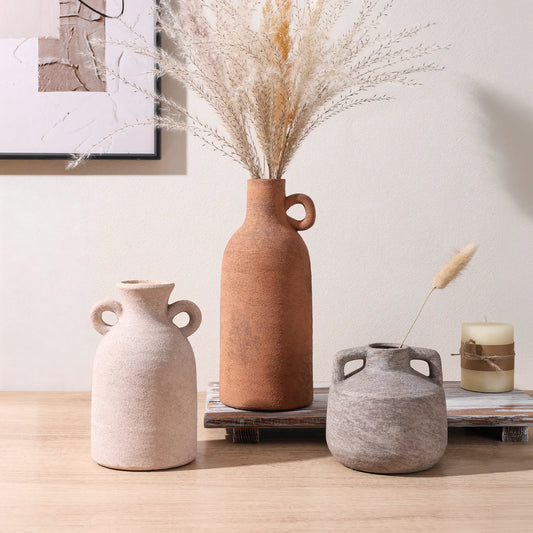 Ivydale 3-Pcs Ceramic Vase Set, Distressed Finish Waterproof Floral Pieces for Minimalist Modern Boho Farmhouse Decor, Ideal for Pampas Grass, Dried Flowers, Entryway & Living Room Decor