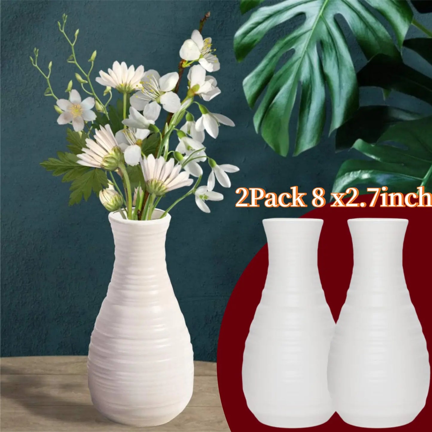 2pcs 8x2.7in White Plastic Vases, Creative Nordic Style Simple Flower Arrangement Decor, Ideal for Living Spaces, Wedding Ornaments & Gift Decoration (Home Improvement Garden Supplies)
