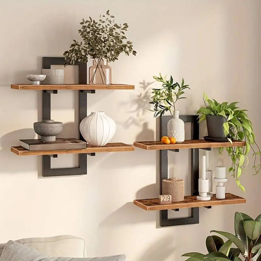 2pcs Rectangular Wall-Mounted Floating Shelves - Farmhouse Minimalist Aesthetic Home Decor, Kitchen Decor, Living Room Decorations for Storage & Display