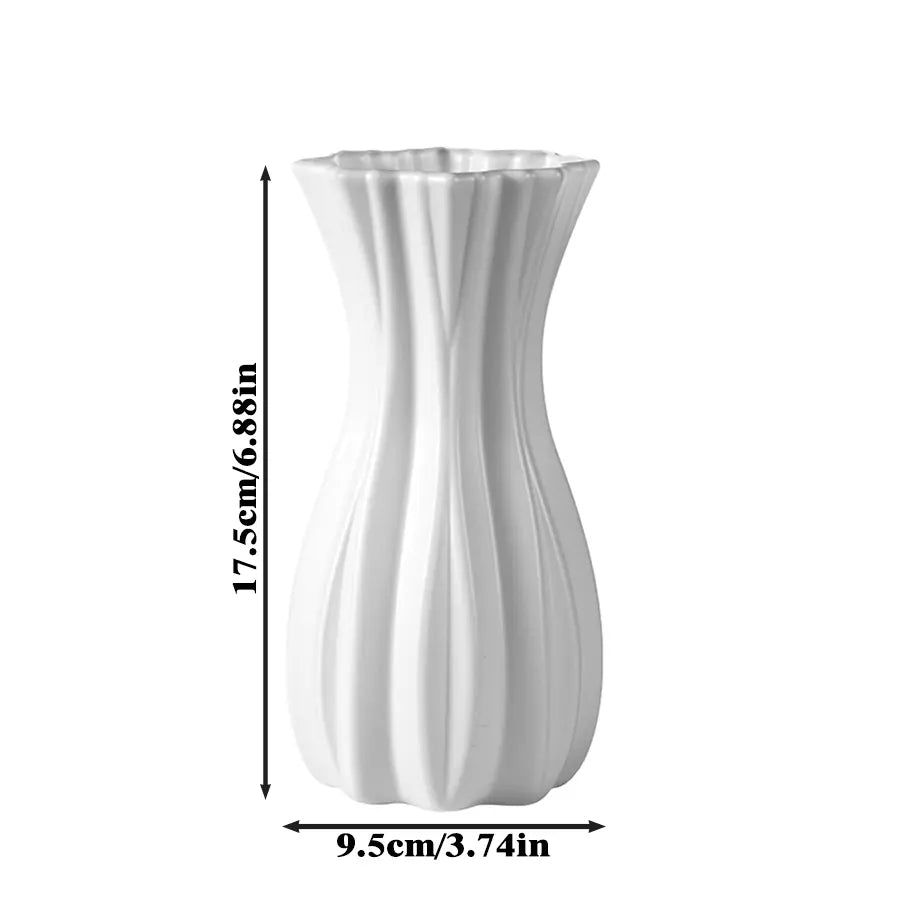 Pleated Vase 7in/9in -, Flower Arrangement Vase, Decorative Flower Vase, Shatterproof Matte Lightweight, Kids Room Safe for Flower Arranging, Faux Ceramic Outdoor Picnic, Entryway Desk Decor, Home Decorative Vase, Vase for Flowers