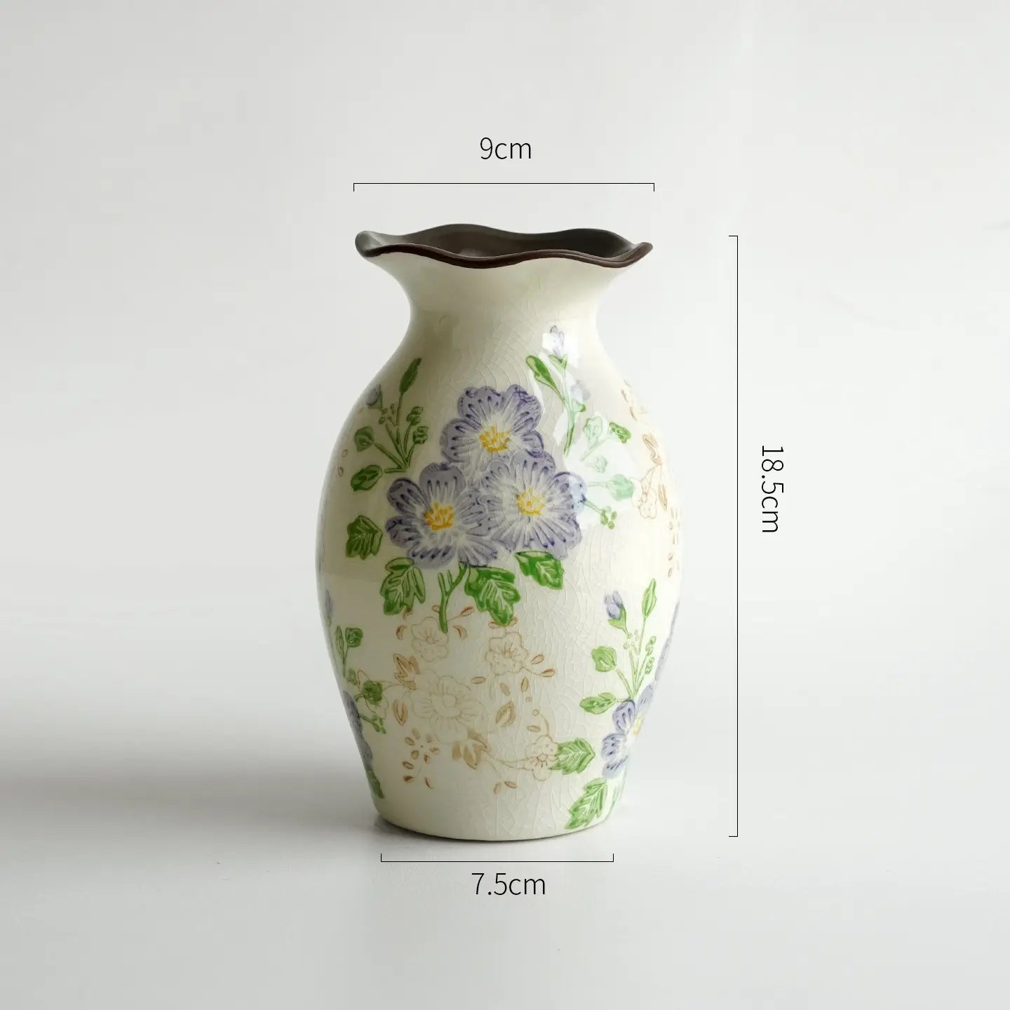 Handmade Ceramic Floral Vase, Hand-Painted Crackle Glaze Flower Vase, French Country Rustic Home Decor, Elegant Table Centerpiece