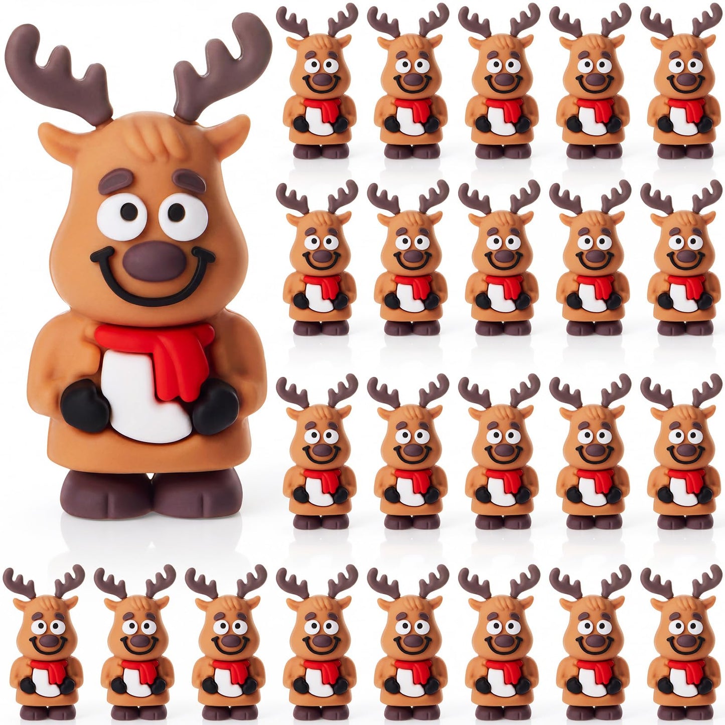Chunful 25 Pcs Mini Reindeer Figurines Rubber Christmas Deer, Five Style