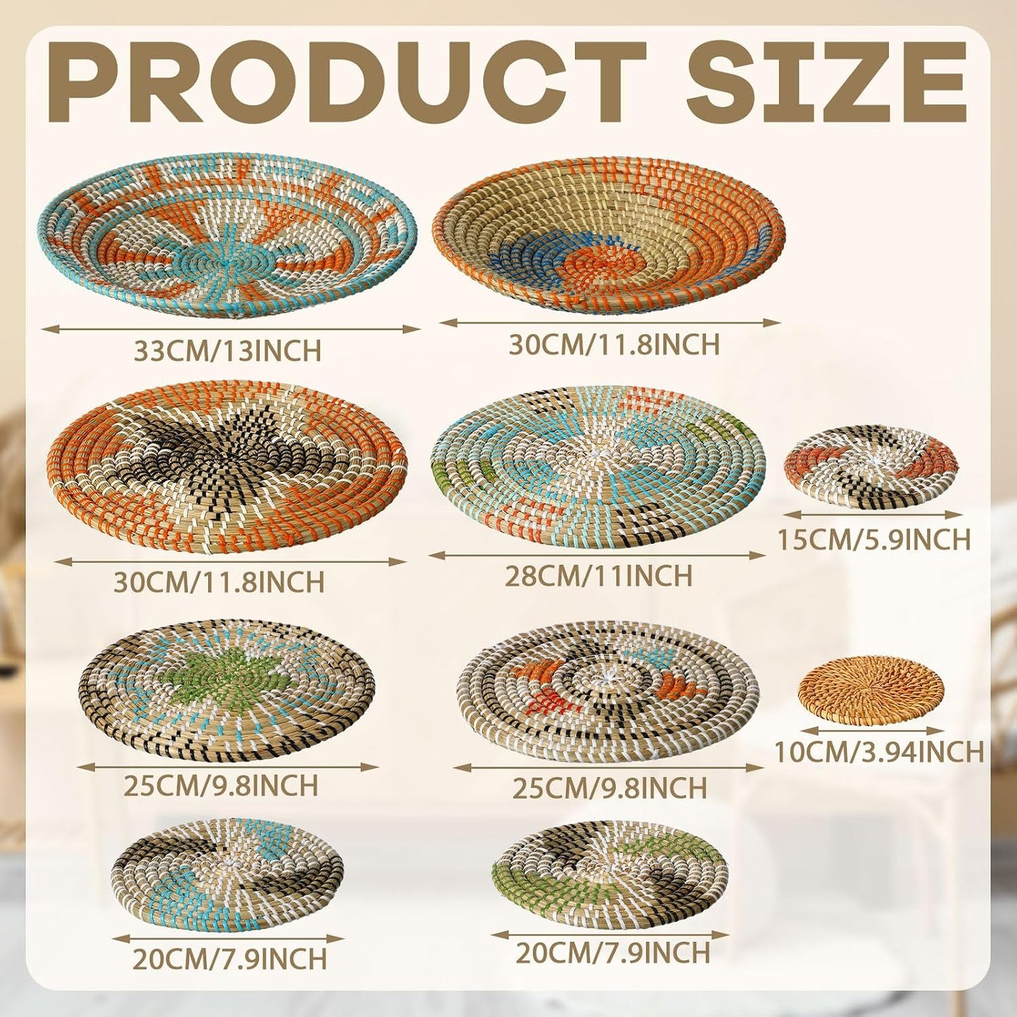 Tatuo 11 Pcs Boho Wall Basket Decor Woven Wall Hanging Art, Farmhouse
