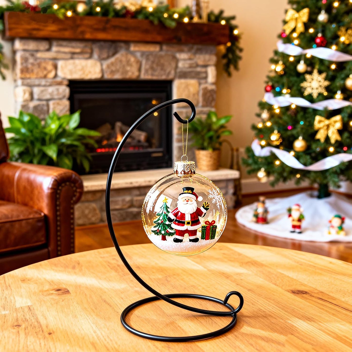 9in Ornament Display Stand, Air Plant Holder, Terrariums Hanger, Black Iron Wire Hanging Hook for Christmas Halloween Decoration, Glass Crystal Witch Ball, Home Party Decor Art Craft Fair