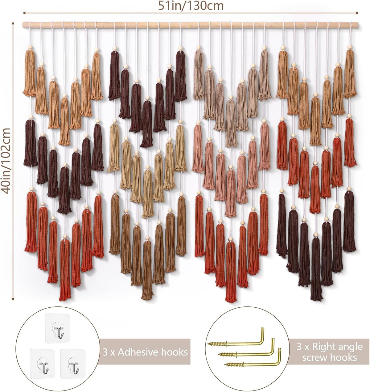 Large Macrame Wall Hanging Brown Dip-Dyed Tapestry Bohemian Chic Wall Art