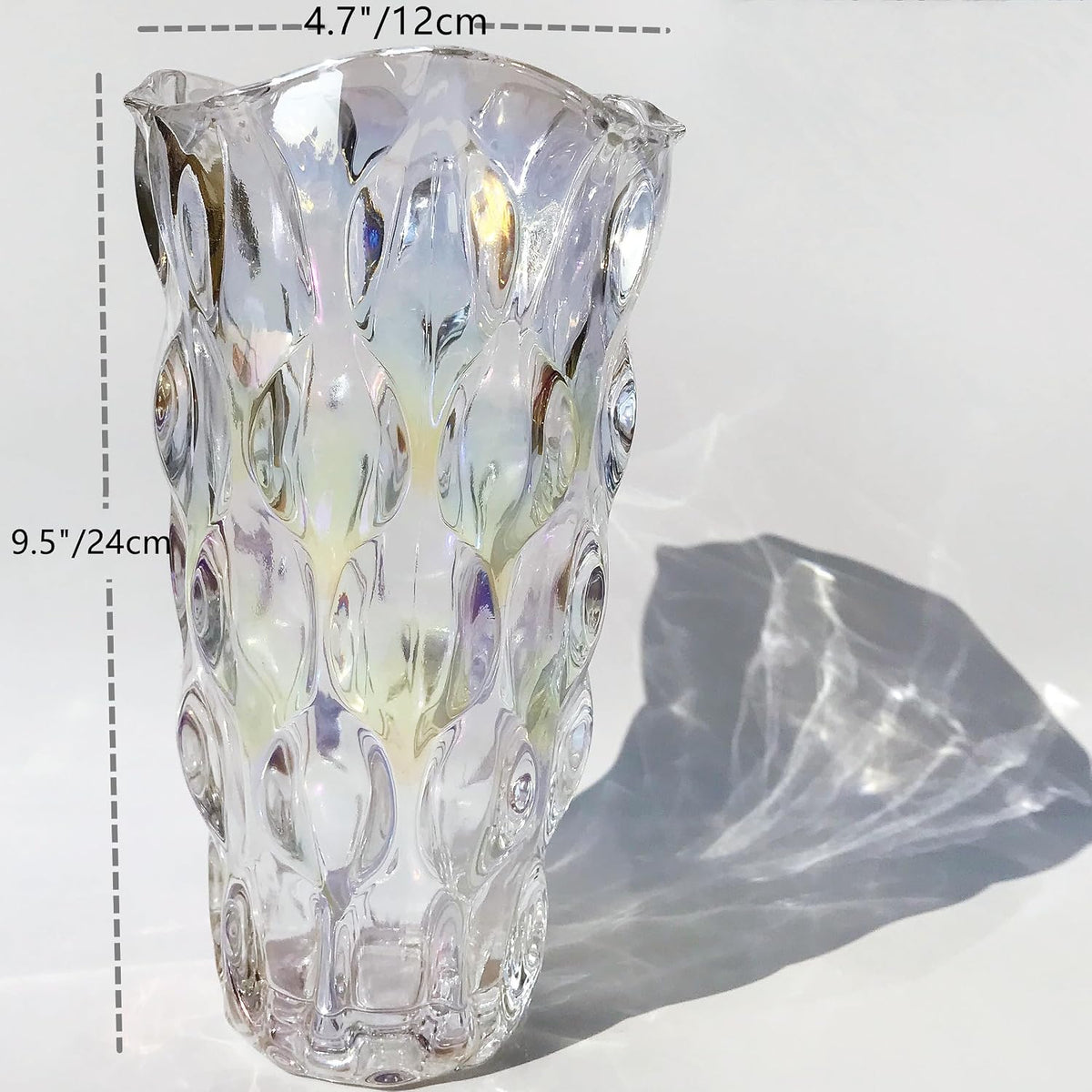 Heavy Glass Flower Vase Thickened 3.5lb 9.5inch Sparkle vase Bohemian Style, for Centerpieces,Wedding,Perfect Home Decor (Sparkle)