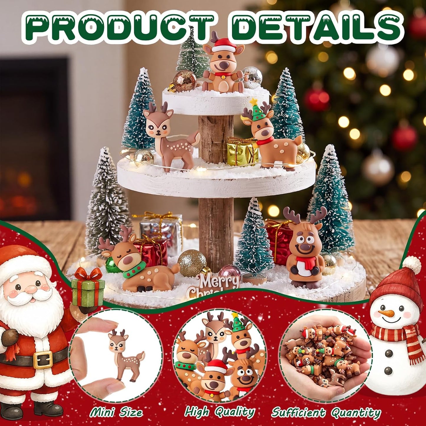 Chunful 25 Pcs Mini Reindeer Figurines Rubber Christmas Deer, Five Style