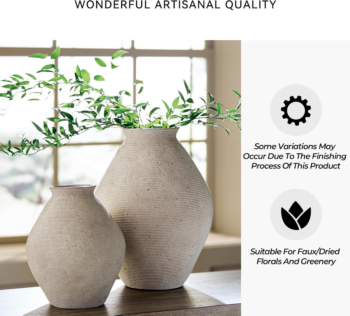 Signature Design by Ashley 12-Inch Ribbed Resin Decorative Vase, Tan Finish