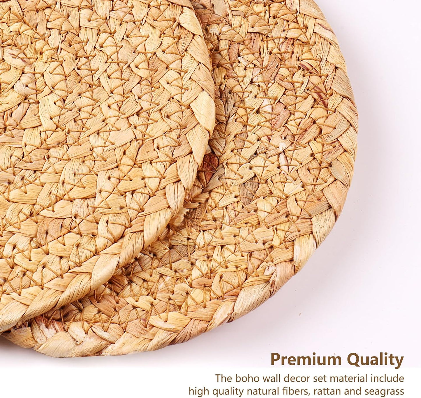 9 Pack Boho Wall Basket Set, hanging Woven Wall Basket Decor, Seagrass Rattan Wicker Boho Wall Decor, Eco-Friendly Round Art for Farmhouse Bedroom Living Room Display Table Settings Kitchen Home