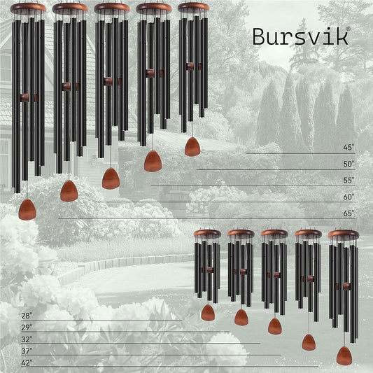 Bursvik 37" Aluminum Wind Chimes for Outside(Black), Patio Zen Decor Gift