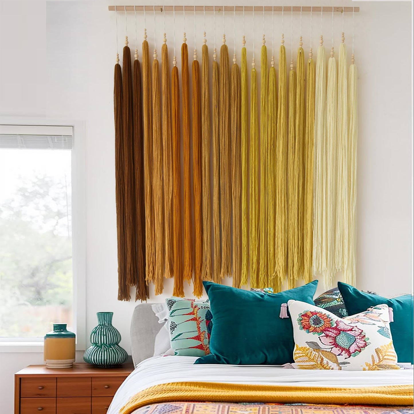 Macrame Wall Hanging Yarn Boho Handmade Wave Tassel Home Decor 47"W*39"L