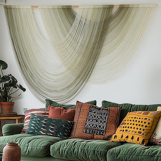 Macrame Wall Hanging Boho Tapestry Dip Dyed Ombre Moss Green 57"W*39"L