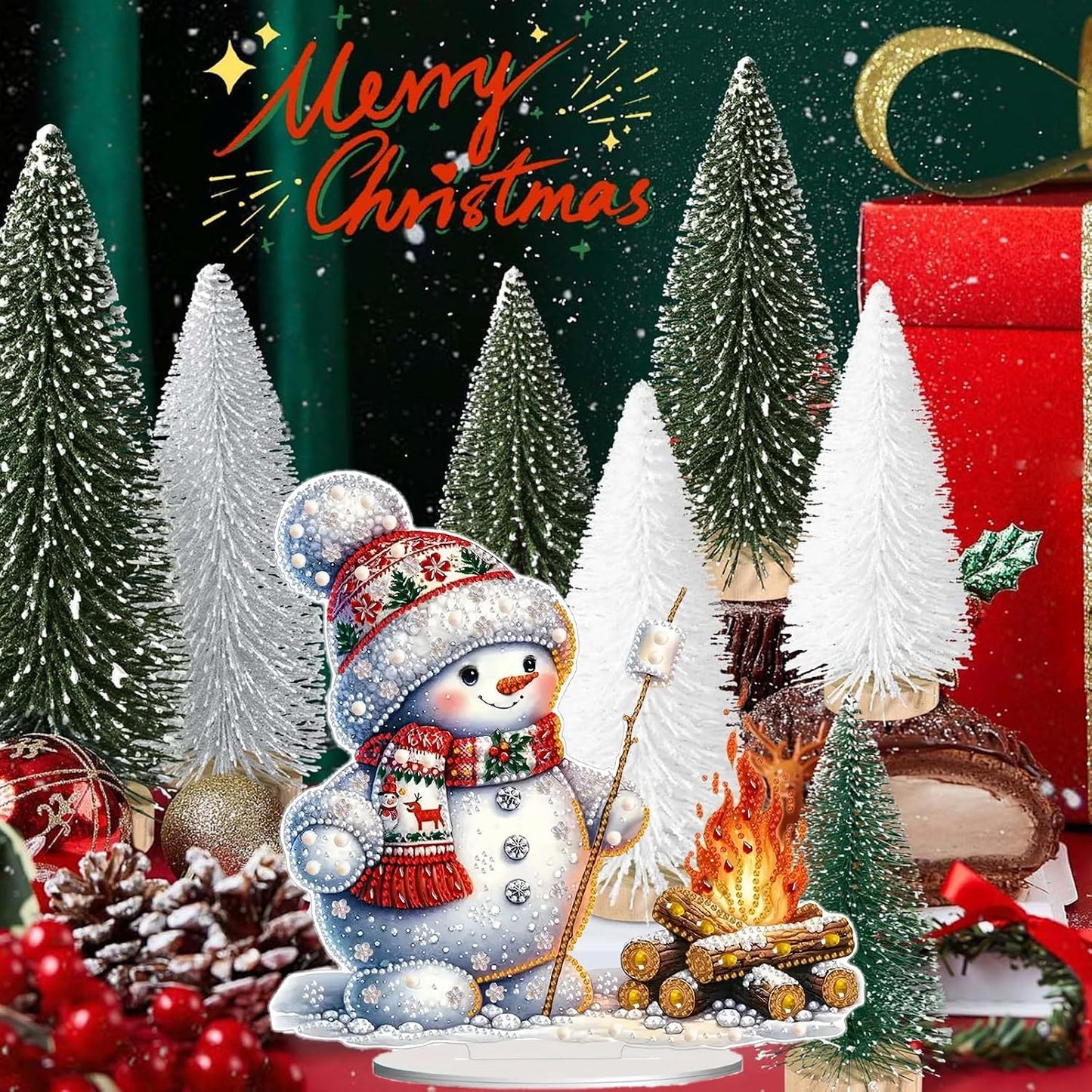 Christmas DIY Diamond Desktop Ornament, Double Sided Special Shaped Diamonds Art Kits, 5D Tabletop Ornaments for Adult Beginner Home Office Decor Crafts Gift (Snowman 01)