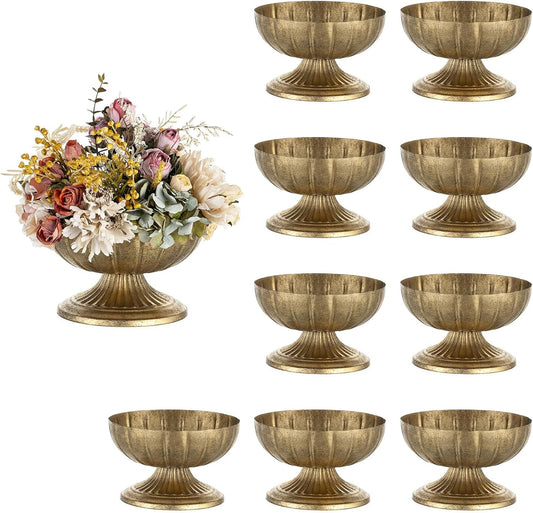 NUPTIO Gold Compote Vase for Centerpiece, 8.5" Wide Opening, 10 Pcs