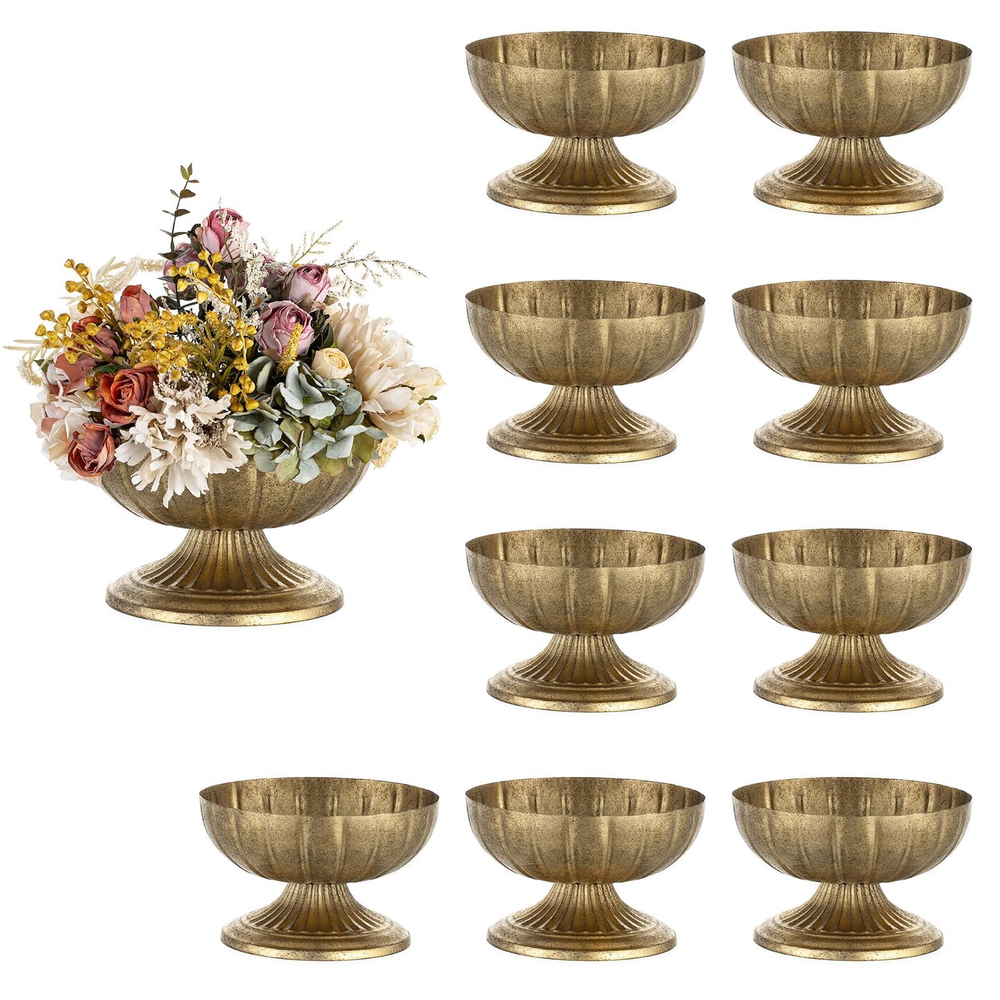 NUPTIO Gold Compote Vase for Centerpiece, 8.5" Wide Opening, 10 Pcs