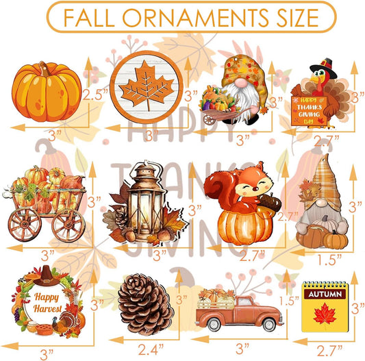 24 Pcs Fall Thanksgiving Ornaments for Small Tree Wood, Both Side Printing Fall Thanksgiving Christmas Tree Decorations and Ornaments for Autumn Harvest Party Home Indoor Outdoor Decor