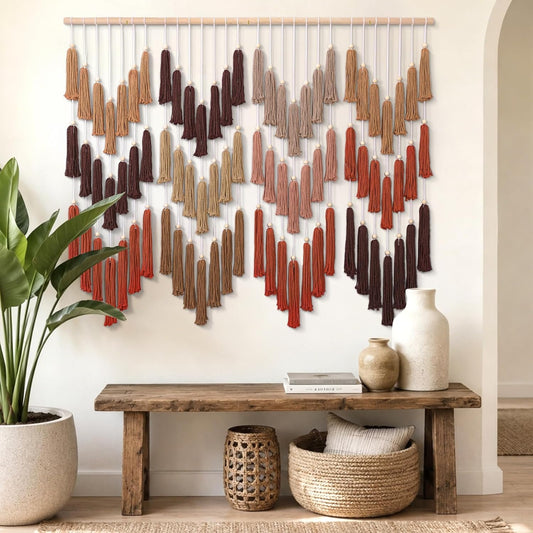 Large Macrame Wall Hanging Brown Dip-Dyed Tapestry Bohemian Chic Wall Art