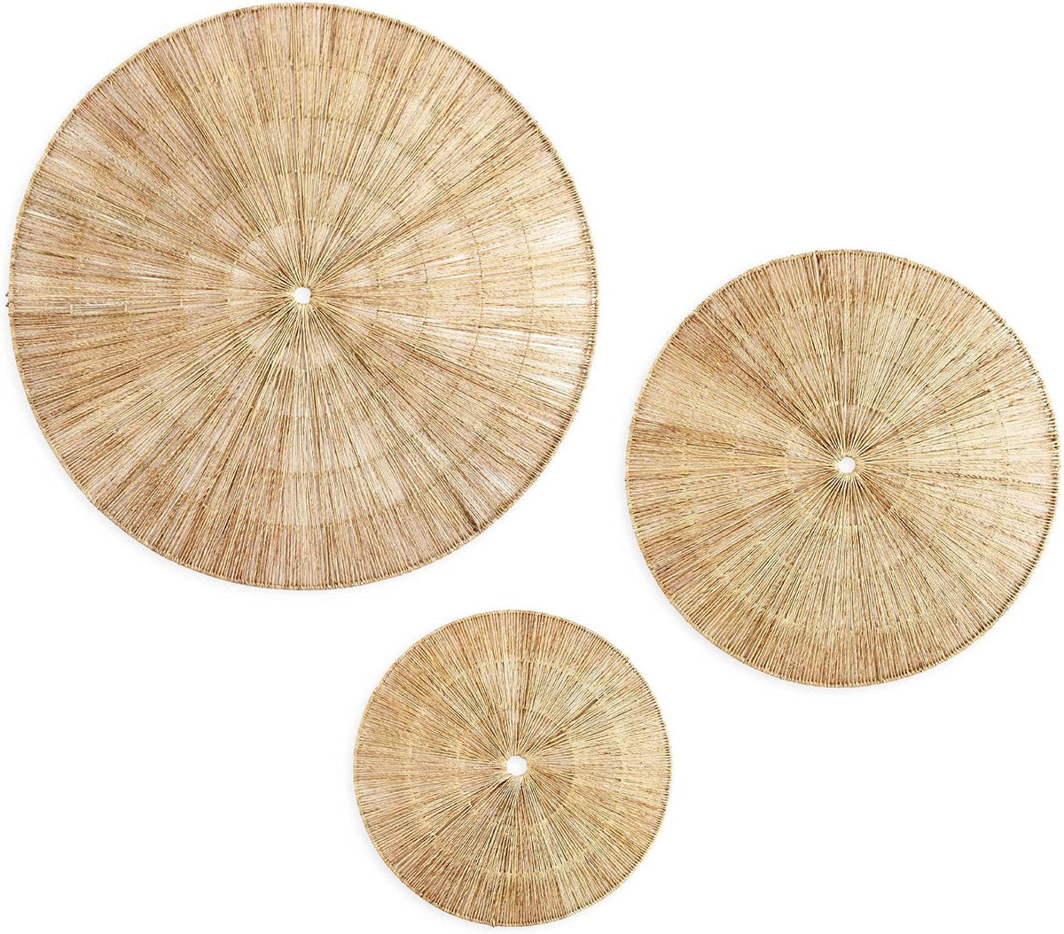 PEMAR Handwoven Jute Wall Hanging Baskets, Set of 3 Round Woven Wall Decor (22", 19", 15"), Decorative Wall Accents for Living Room, Bedroom and Entryway