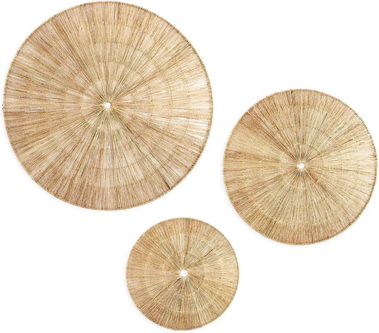 PEMAR Handwoven Jute Wall Hanging Baskets, Set of 3 Round Woven Wall Decor (22", 19", 15"), Decorative Wall Accents for Living Room, Bedroom and Entryway