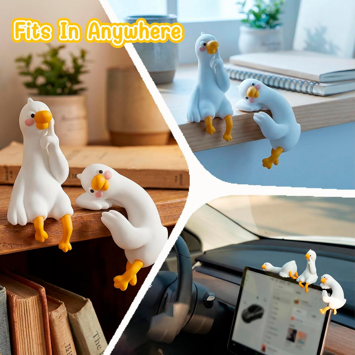 3Pcs So Tired Lazy Duck Mini Desk Ornaments, Resin Goose Figurines for Computer Monitor & Car Dashboard Decor, Cute Office Accessories & Gifts, Funny Duck Statue for Home Vehicle Screen