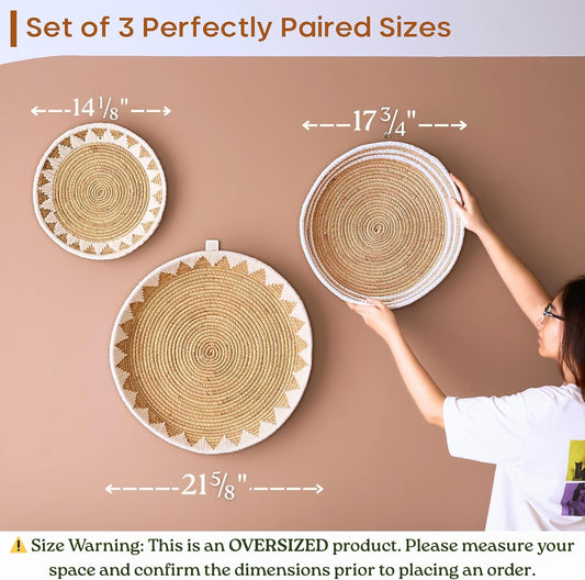Chi An Home Extra Large Wall Basket Decor Boho Wicker Wall Hanging Set 3