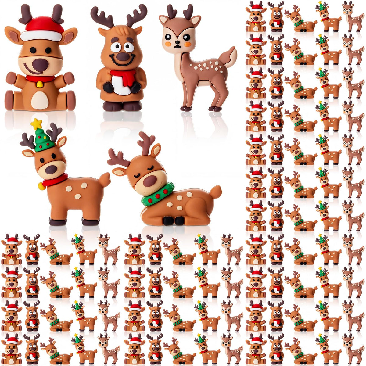Chunful 25 Pcs Mini Reindeer Figurines Rubber Christmas Deer, Five Style