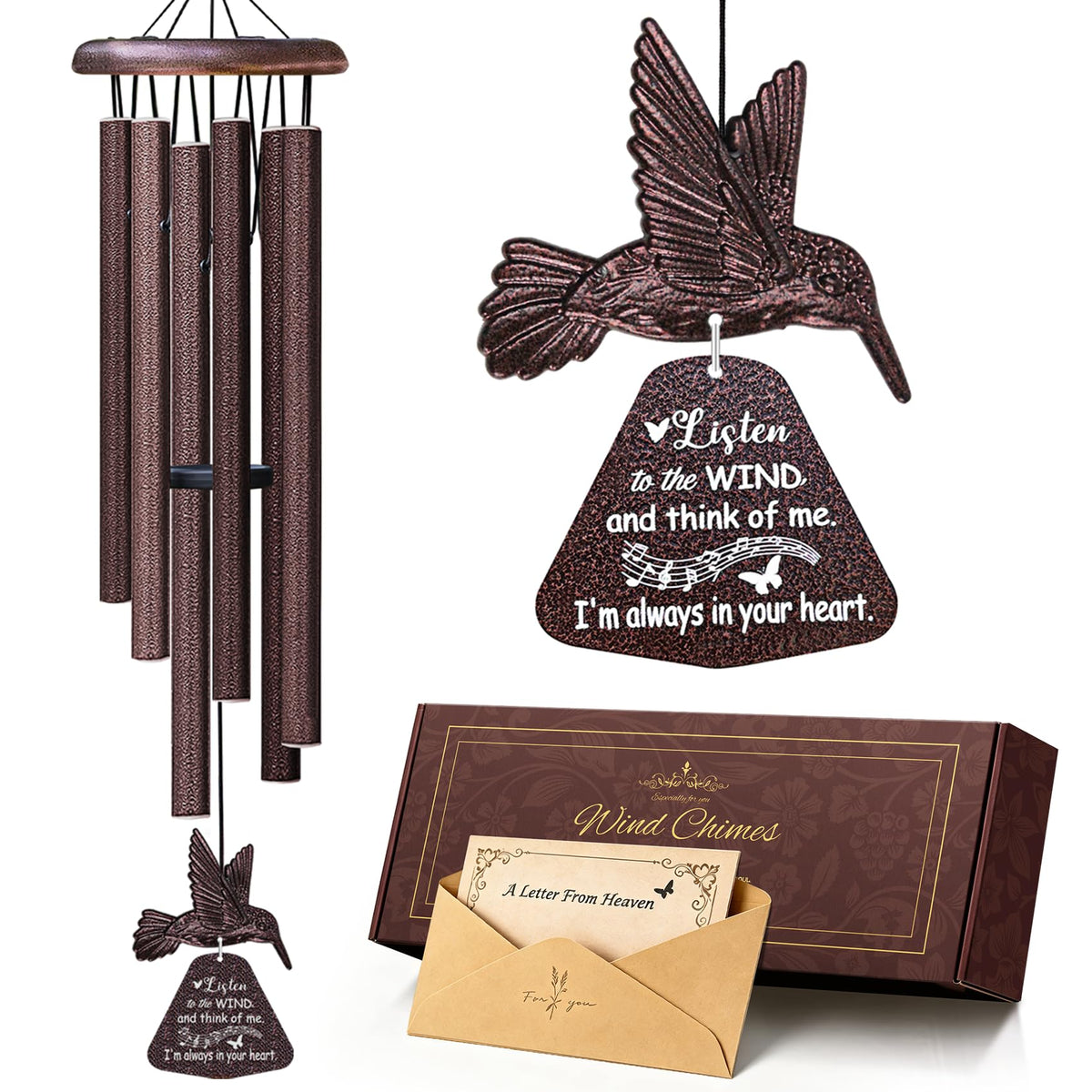 Memorial Wind Chimes with Hummingbird,Sympathy Gifts for Loss of Loved One,Windchimes in memory of a loved one prime,Condolences Remembrance Bereavement Funeral gift