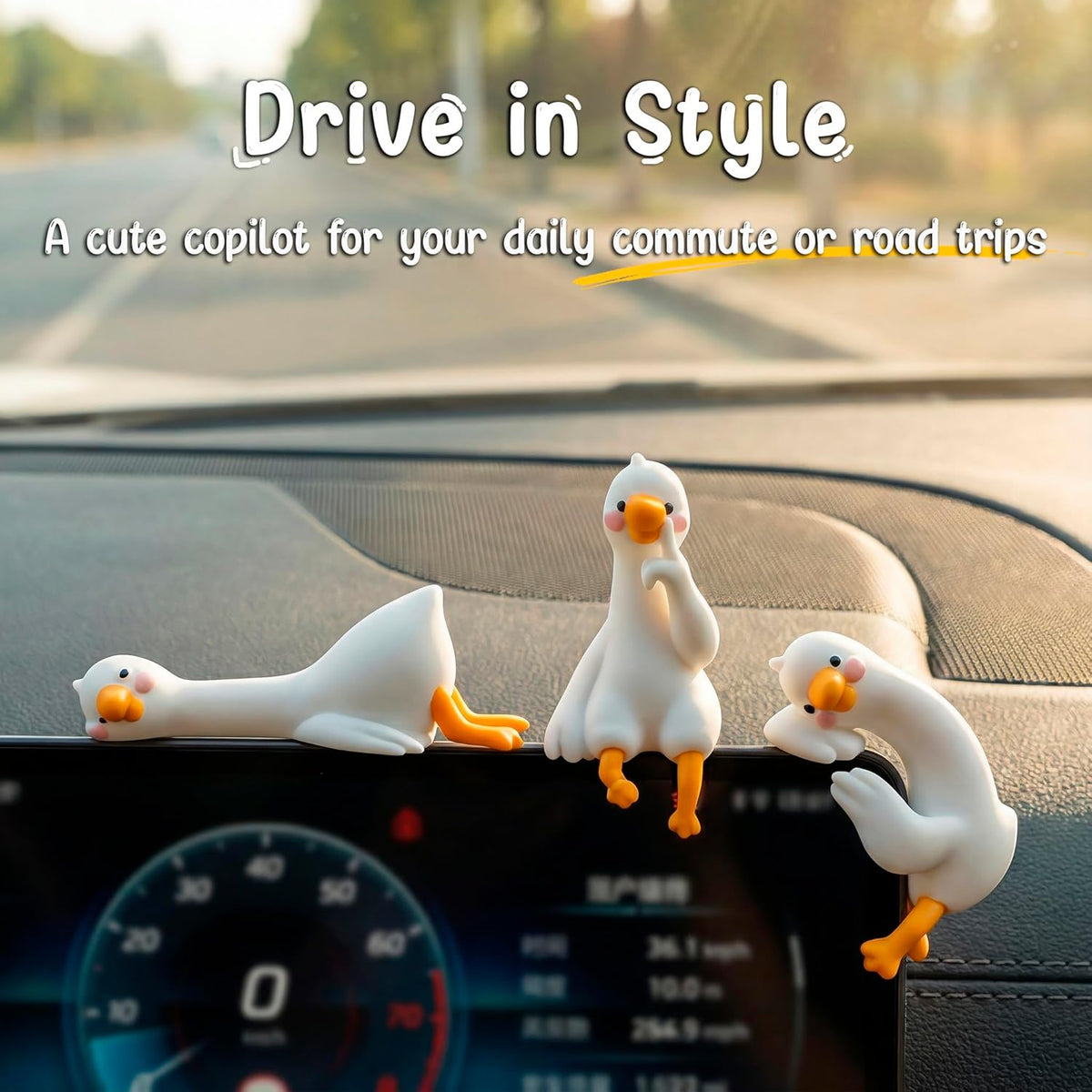 3Pcs So Tired Lazy Duck Mini Desk Ornaments, Resin Goose Figurines for Computer Monitor & Car Dashboard Decor, Cute Office Accessories & Gifts, Funny Duck Statue for Home Vehicle Screen