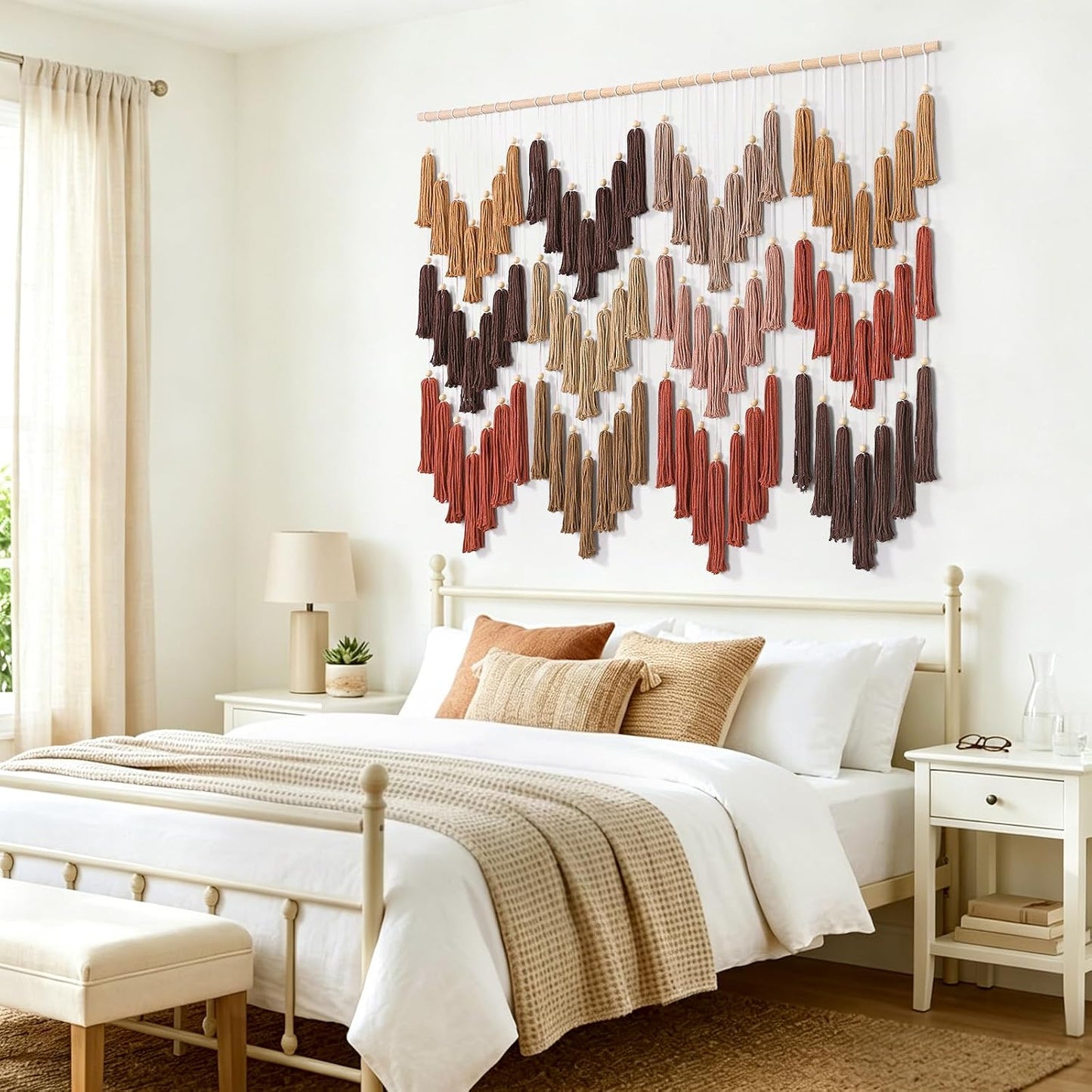 Large Macrame Wall Hanging Brown Dip-Dyed Tapestry Bohemian Chic Wall Art