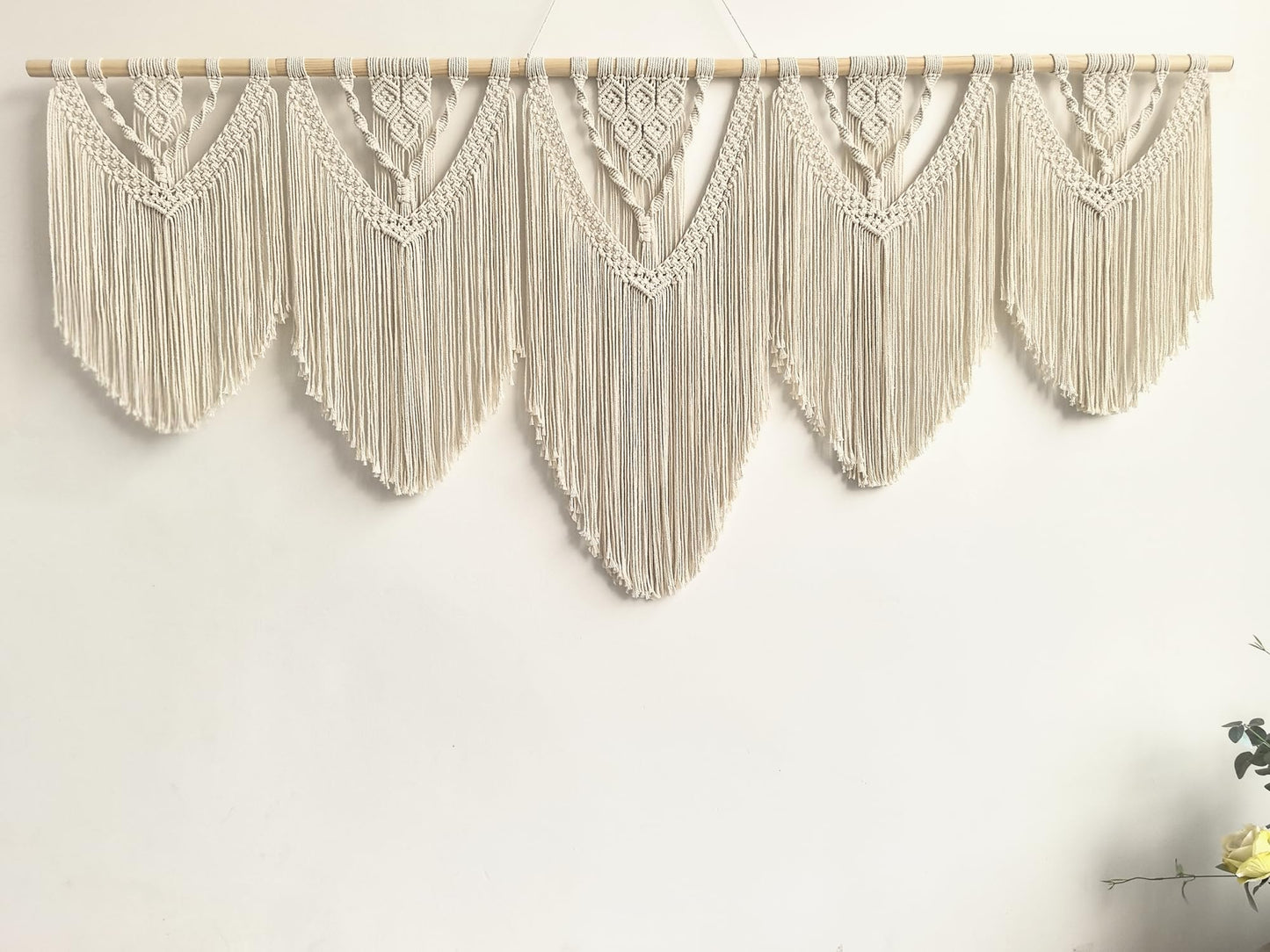 guzhiou Large Macrame Wall Hanging, 27'' W x 36'' L Boho Art Tapestry Wall Decor for Urban entryway,Living Room,Bedroom Decor, headboard Woven, Big Fiber Art Over Couch (Wood Bead)