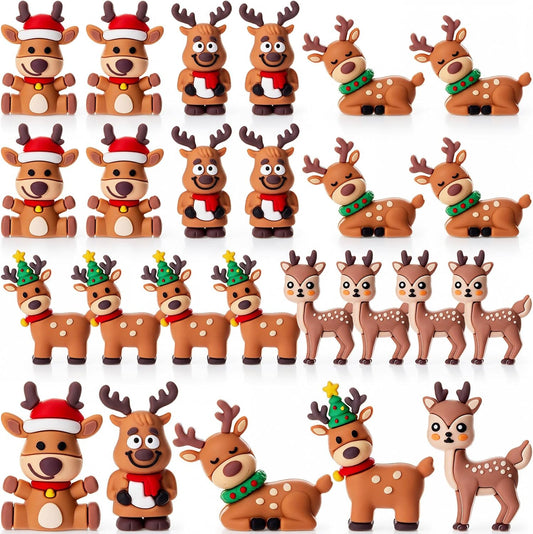 Chunful 25 Pcs Mini Reindeer Figurines Rubber Christmas Deer, Five Style