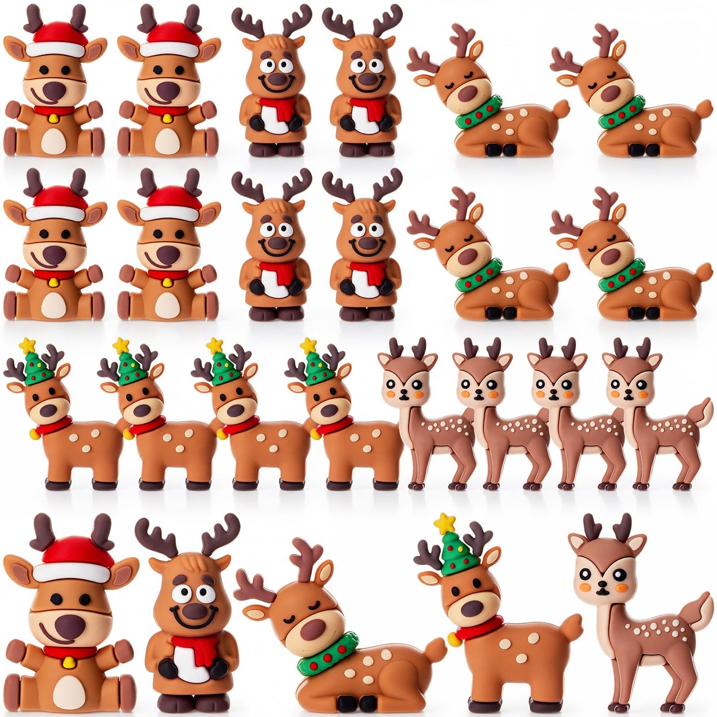 Chunful 25 Pcs Mini Reindeer Figurines Rubber Christmas Deer, Five Style