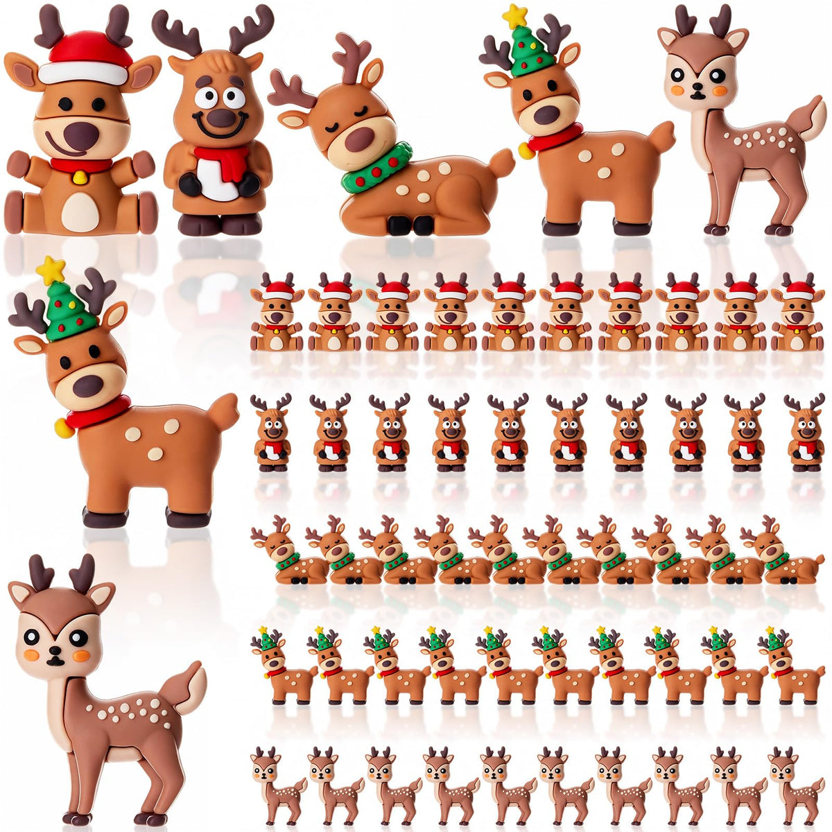 Chunful 25 Pcs Mini Reindeer Figurines Rubber Christmas Deer, Five Style