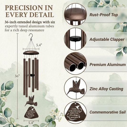 36" Memorial Wind Chimes for Outside, Sympathy Gift for Loss of Loved One, Hummingbird Wind Chime for Mom Dad, Bereavement Remembrance Funeral Condolence Gift