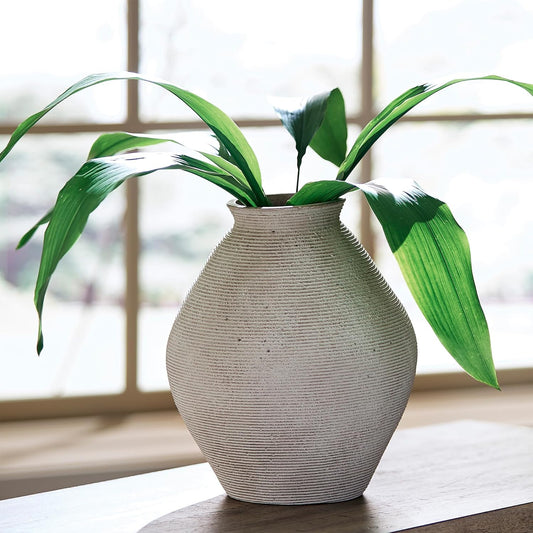 Signature Design by Ashley 12-Inch Ribbed Resin Decorative Vase, Tan Finish
