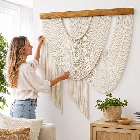 MEIVINES Large Macrame Wall Hanging Boho Tapestry Macrame Wall Art Decor