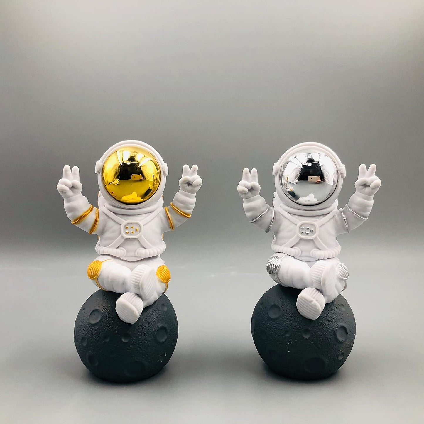 Astronaut Figurine Statue, Silver & White Space Decor Ornament