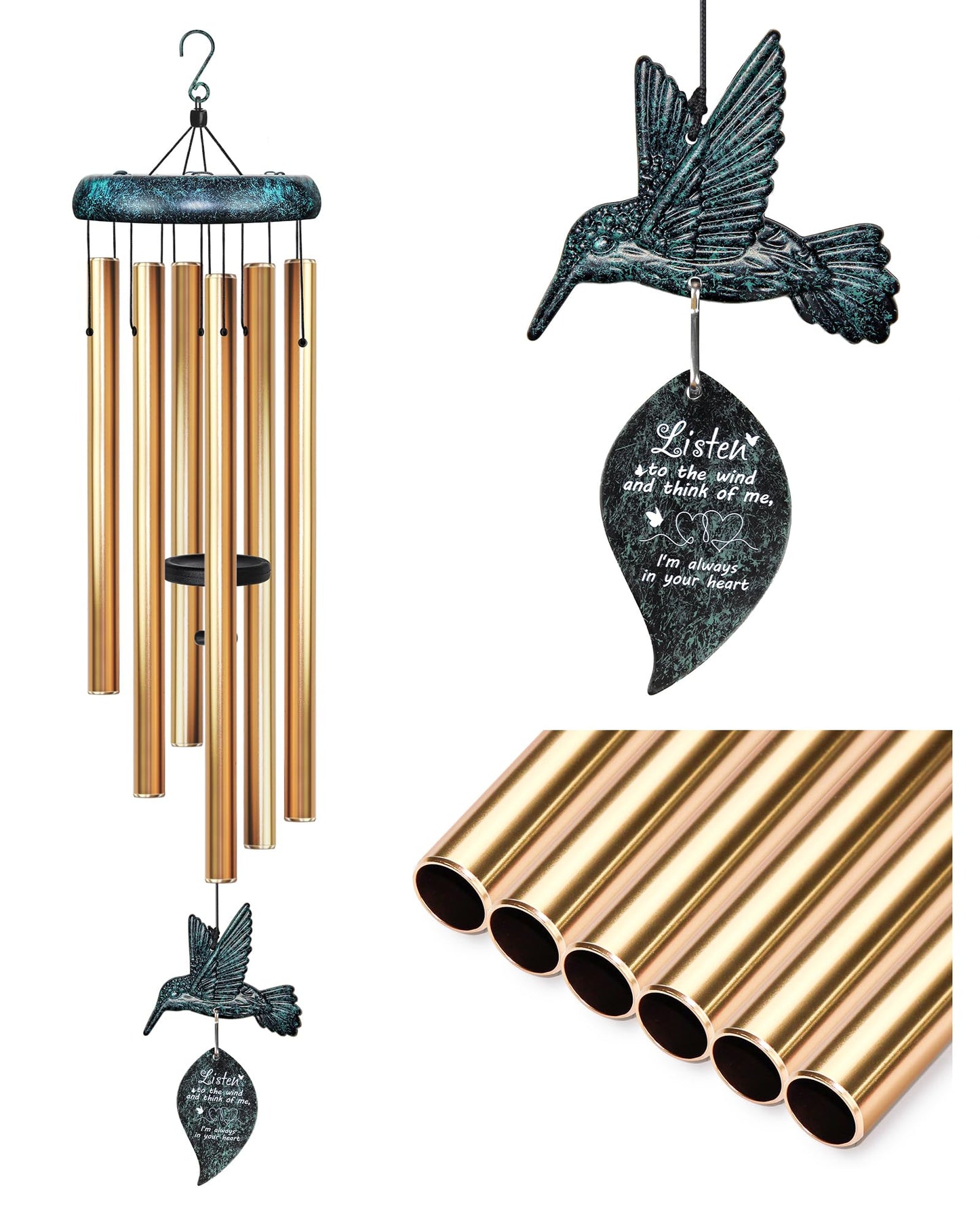 Memorial Wind Chimes with Hummingbird,Sympathy Gifts for Loss of Loved One,Windchimes in memory of a loved one prime,Condolences Remembrance Bereavement Funeral gift
