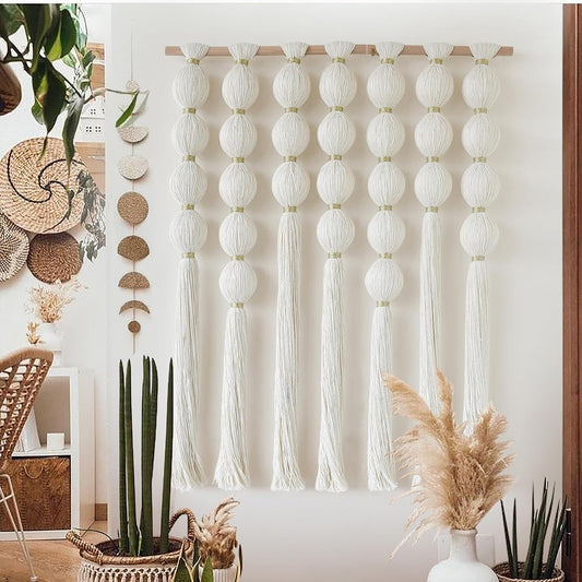 Macrame Wall Hanging Ball Tassels Boho Woven Wall Decor Handmade 27"W*39"L