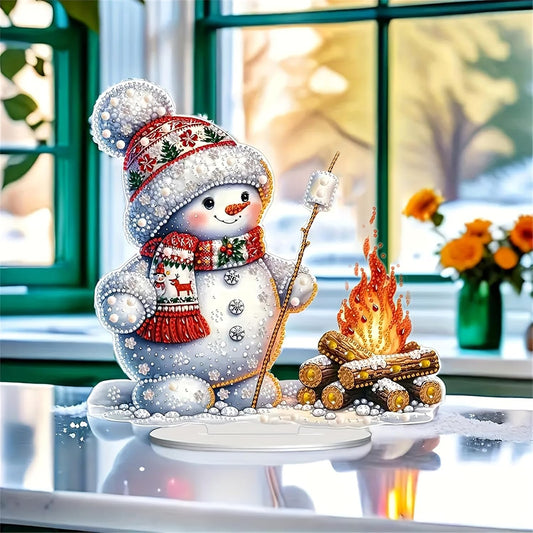 Christmas DIY Diamond Desktop Ornament, Double Sided Special Shaped Diamonds Art Kits, 5D Tabletop Ornaments for Adult Beginner Home Office Decor Crafts Gift (Snowman 01)