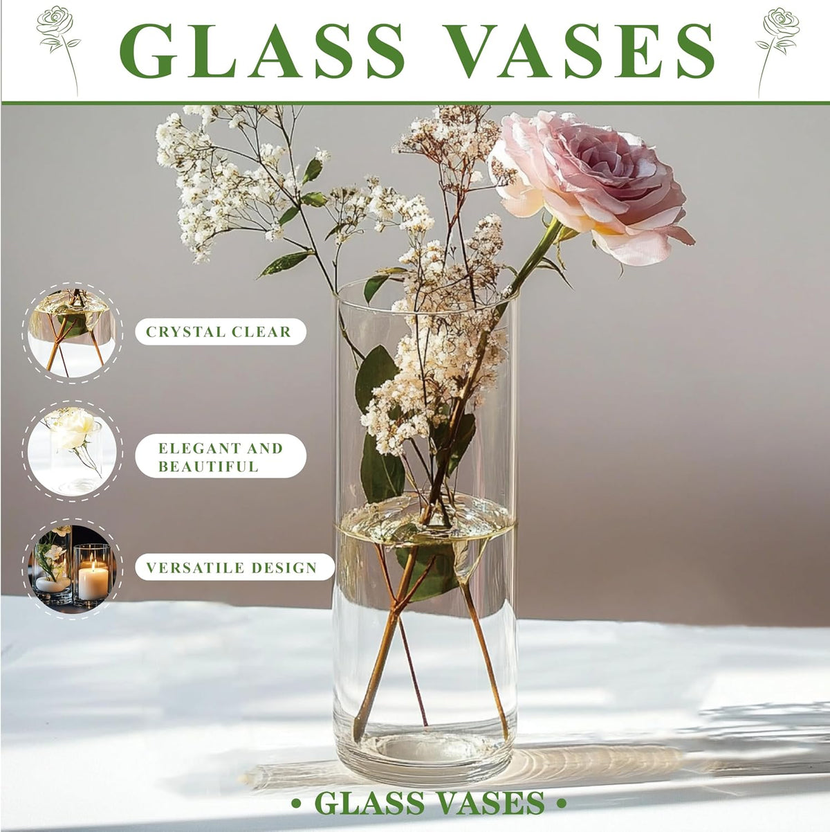 Glass Cylinder Vase Set of 18 for Centerpieces, 4,4.7,6 inch Tall Clear Vase Floating Candle Holder for Wedding Table Home Décor and Party