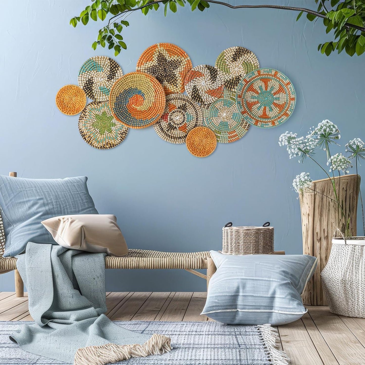 Tatuo 11 Pcs Boho Wall Basket Decor Woven Wall Hanging Art, Farmhouse
