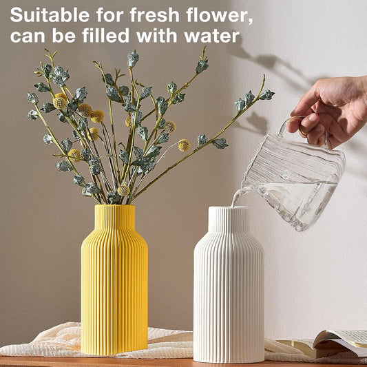 Mfacoy White Ceramic Flower Vase, Minimalist Decor, Modern Home Decorative Vase, Small Pampas Grass Vases For Kitchen, Bedroom, Office, Living Room, Bathroom, Shelf Centerpiece Table Decorations(8 in)