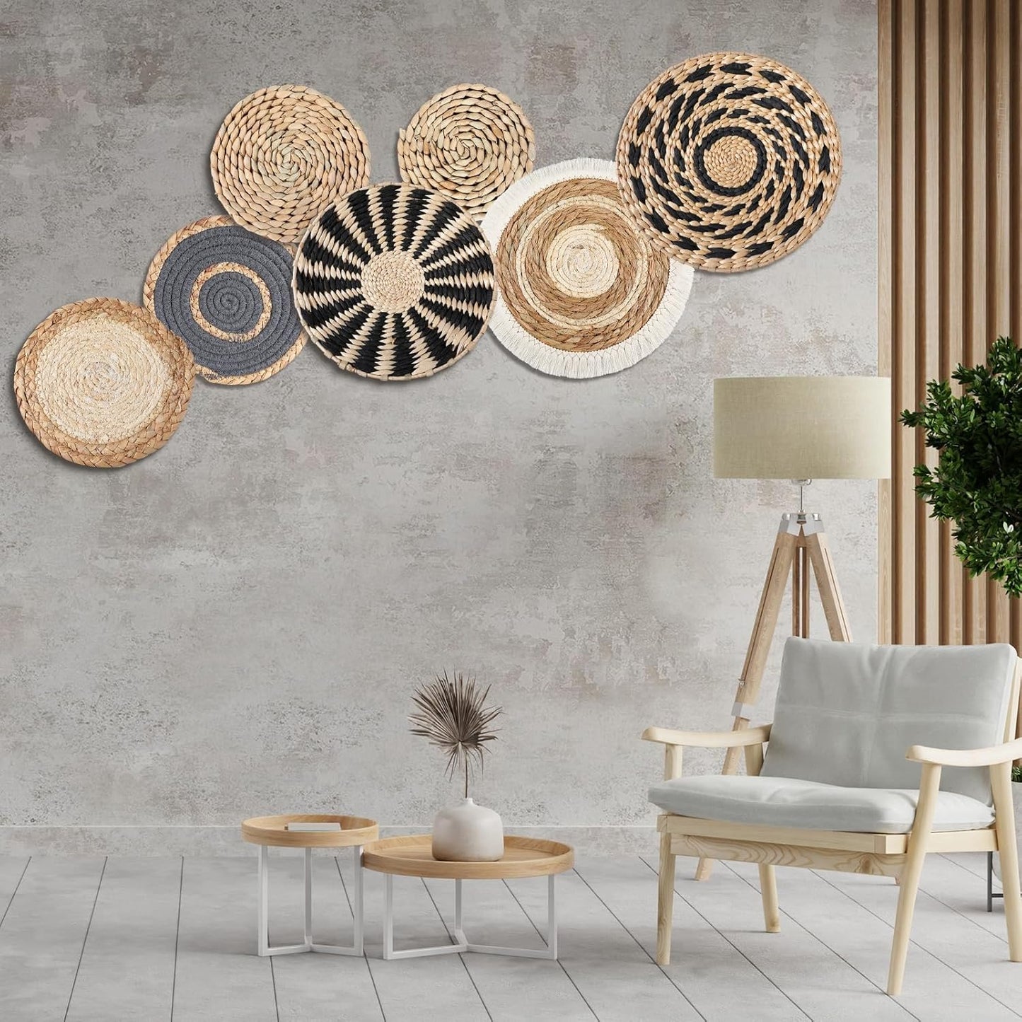 CroBlissful 7 Pcs Boho Wall Baskets Woven Seagrass Round, Classic