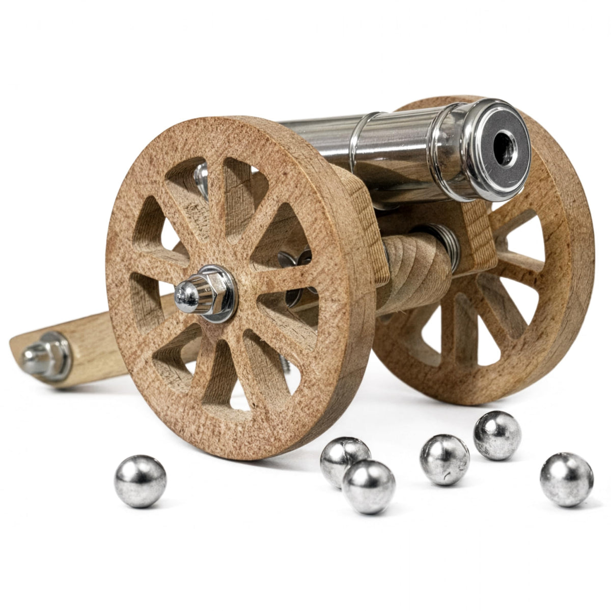 TIETHEKNOT Mini Napoleon Cannon Model, 304 Stainless Steel & Wood, Vintage Desktop Ornament, Handcrafted Collection, Christmas Birthday Gift for Men (Full Stainless Steel)