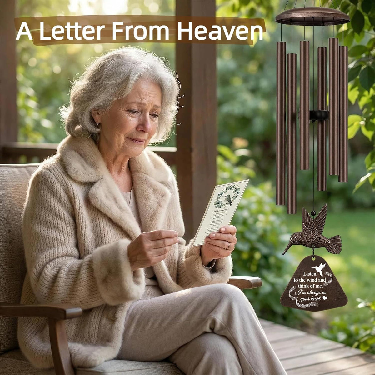 36" Memorial Wind Chimes for Outside, Sympathy Gift for Loss of Loved One, Hummingbird Wind Chime for Mom Dad, Bereavement Remembrance Funeral Condolence Gift