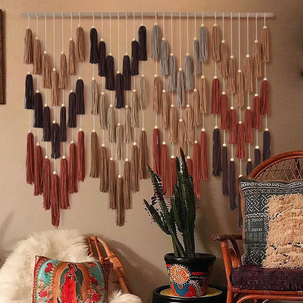 Macrame Wall Hanging Yarn Boho Handmade Wave Tassel Home Decor 47"W*39"L