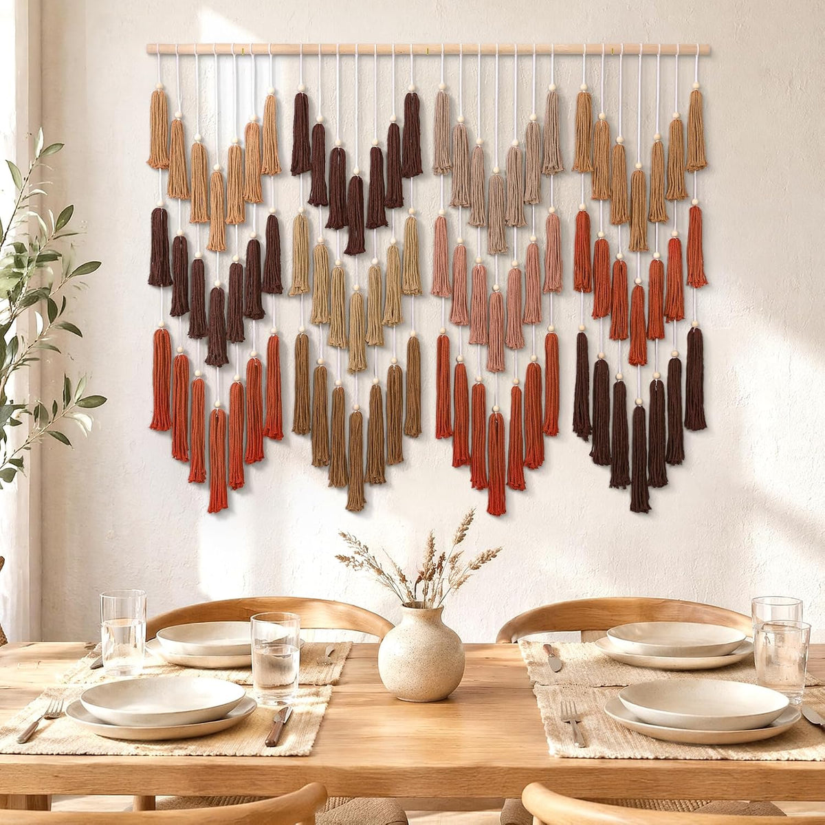 Large Macrame Wall Hanging Brown Dip-Dyed Tapestry Bohemian Chic Wall Art
